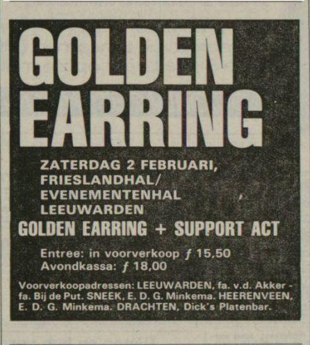 Golden Earring show ad February 02, 1985 Leeuwarden - Frieslandhal in Leeuwarder Courant february 01 1985